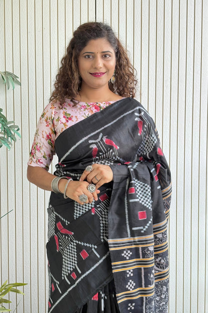Odisha Ikkat Nuapatna Pure Silk Saree- Black