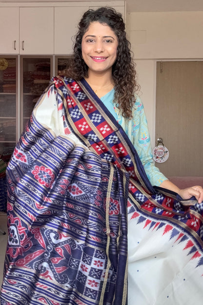 Exclusive Odisha Ikkat Pure Silk Saree-Off White