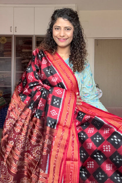 Pasapali Body Khandua Silk Saree- Black-Red