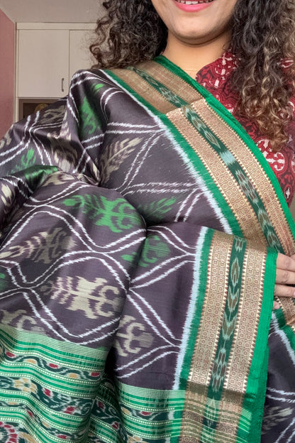 Exclusive Odisha Ikkat Pure Silk Saree- Coffee Brown