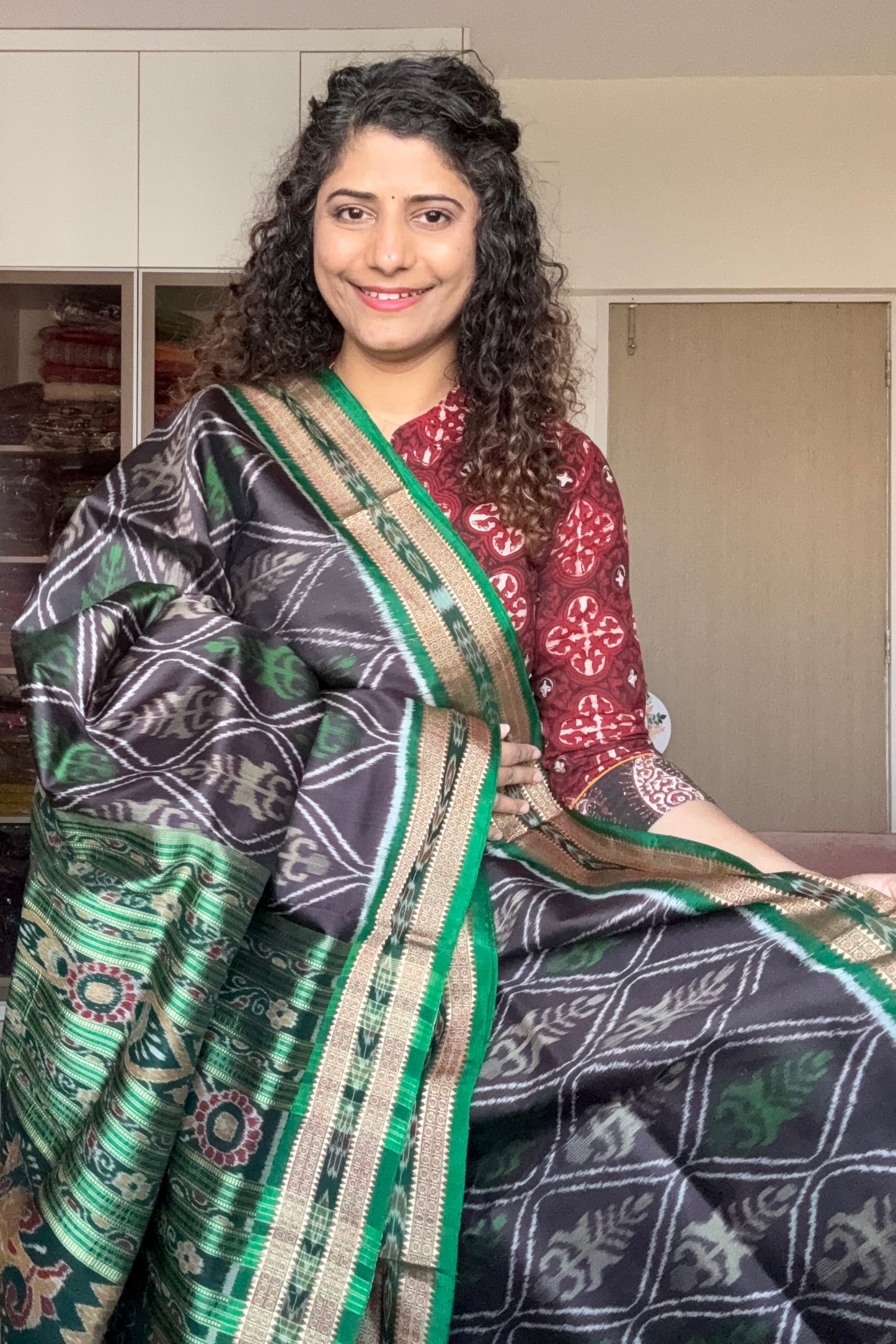 Exclusive Odisha Ikkat Pure Silk Saree- Coffee Brown