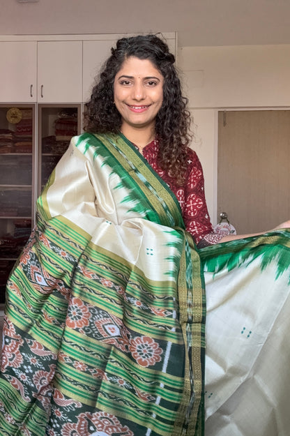 Exclusive Odisha Ikkat Pure Silk Saree-Beige