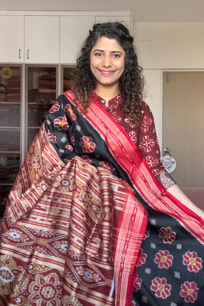 Exclusive Odisha Ikkat Pure Silk Saree-Black