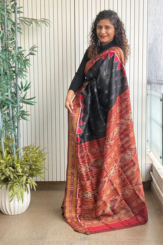 Odisha Ikkat Khandua Silk Saree - Mayura Chandrika- Black