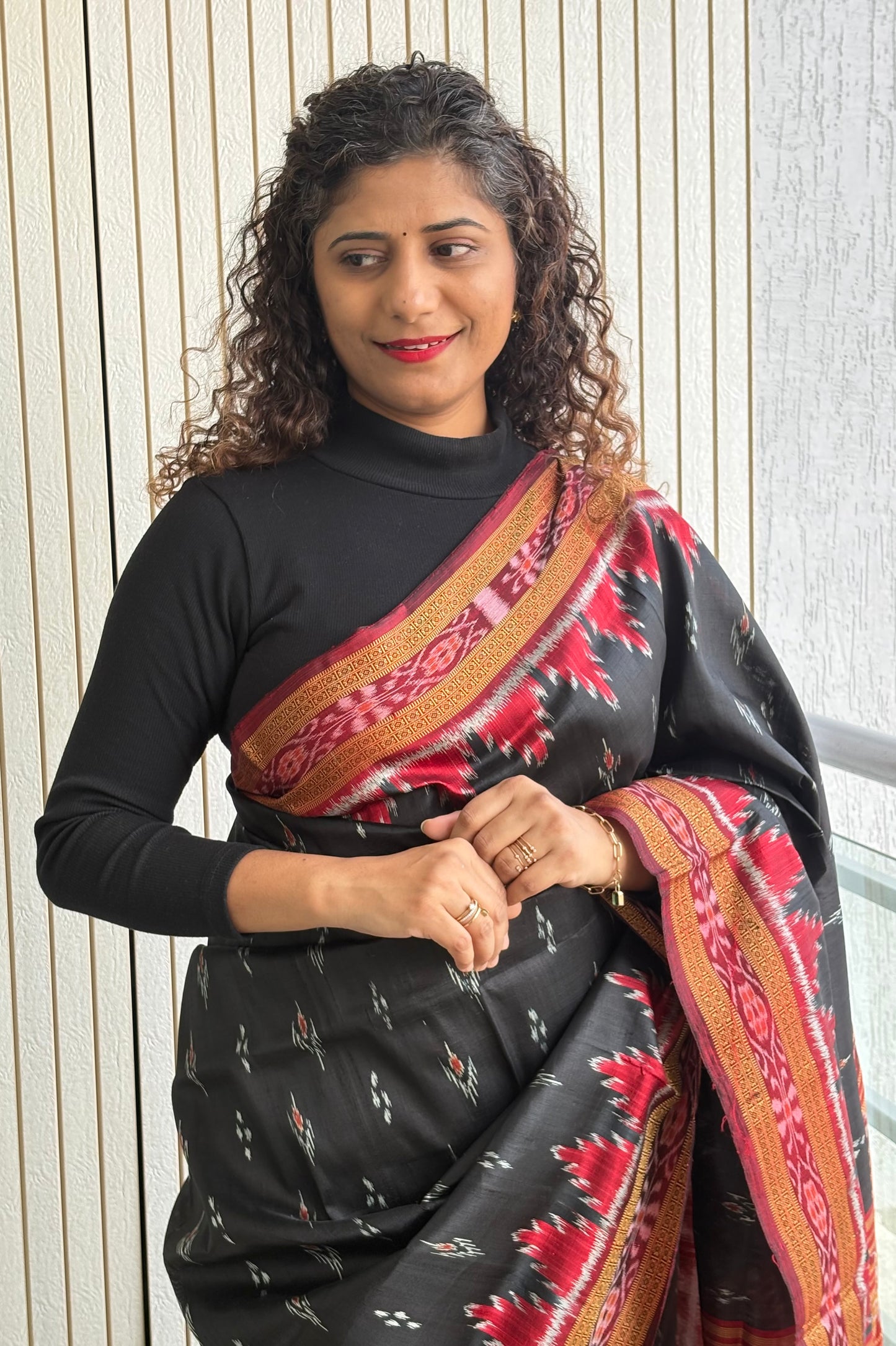 Odisha Ikkat Khandua Silk Saree - Mayura Chandrika- Black