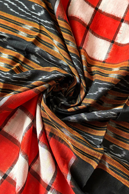 Sambalpuri Bichitrapuri Pure Cotton Saree: Black & Orange