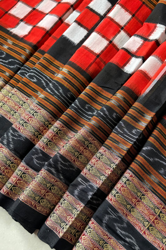 Sambalpuri Bichitrapuri Pure Cotton Saree: Black & Orange