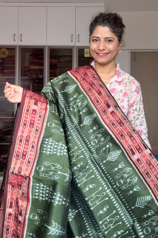 Exclusive Odisha Ikkat Pure Silk Saree-Mehndi Green