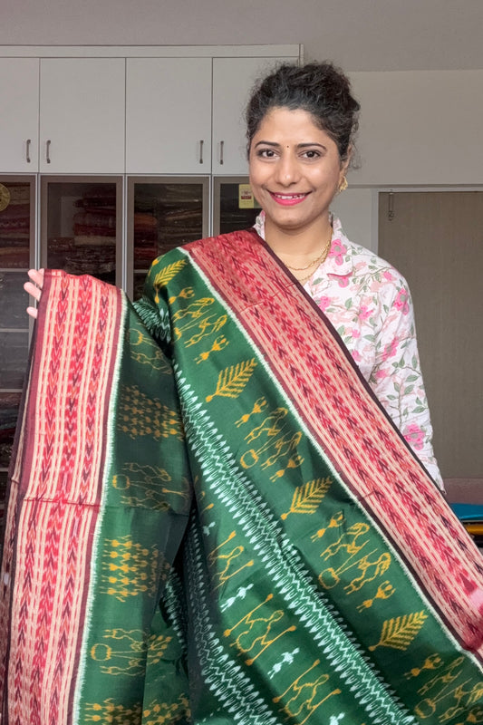 Exclusive Odisha Ikkat Pure Silk Saree-Mehndi Green