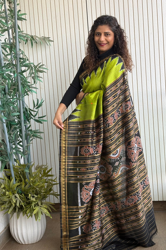 Exclusive Dongria Border Silk Saree - Henna Green