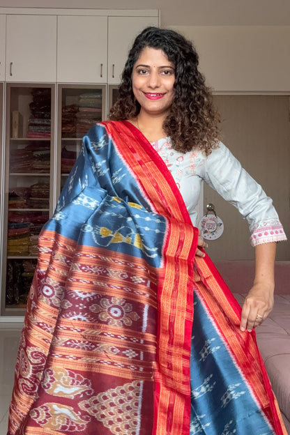 Odisha Ikkat Khandua Silk Saree- Teal