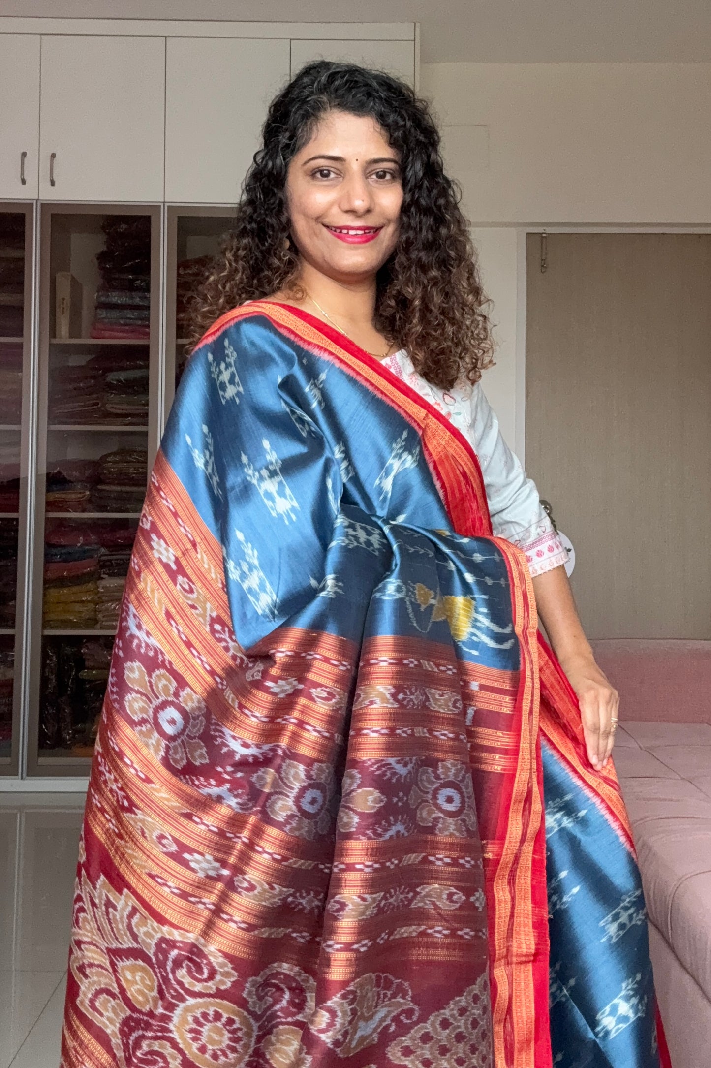 Odisha Ikkat Khandua Silk Saree- Teal