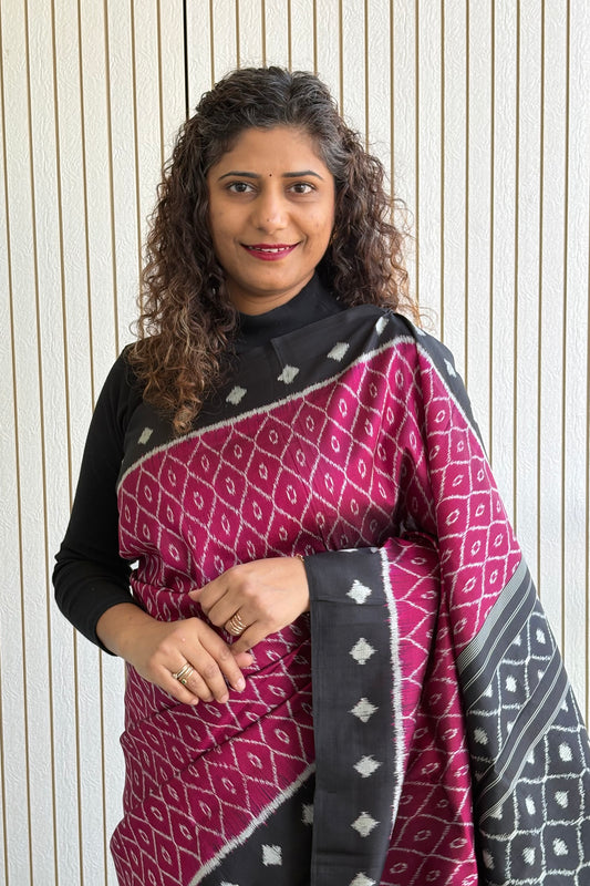 Exclusive Odisha Ikkat Pure Silk Saree- Wine Pink
