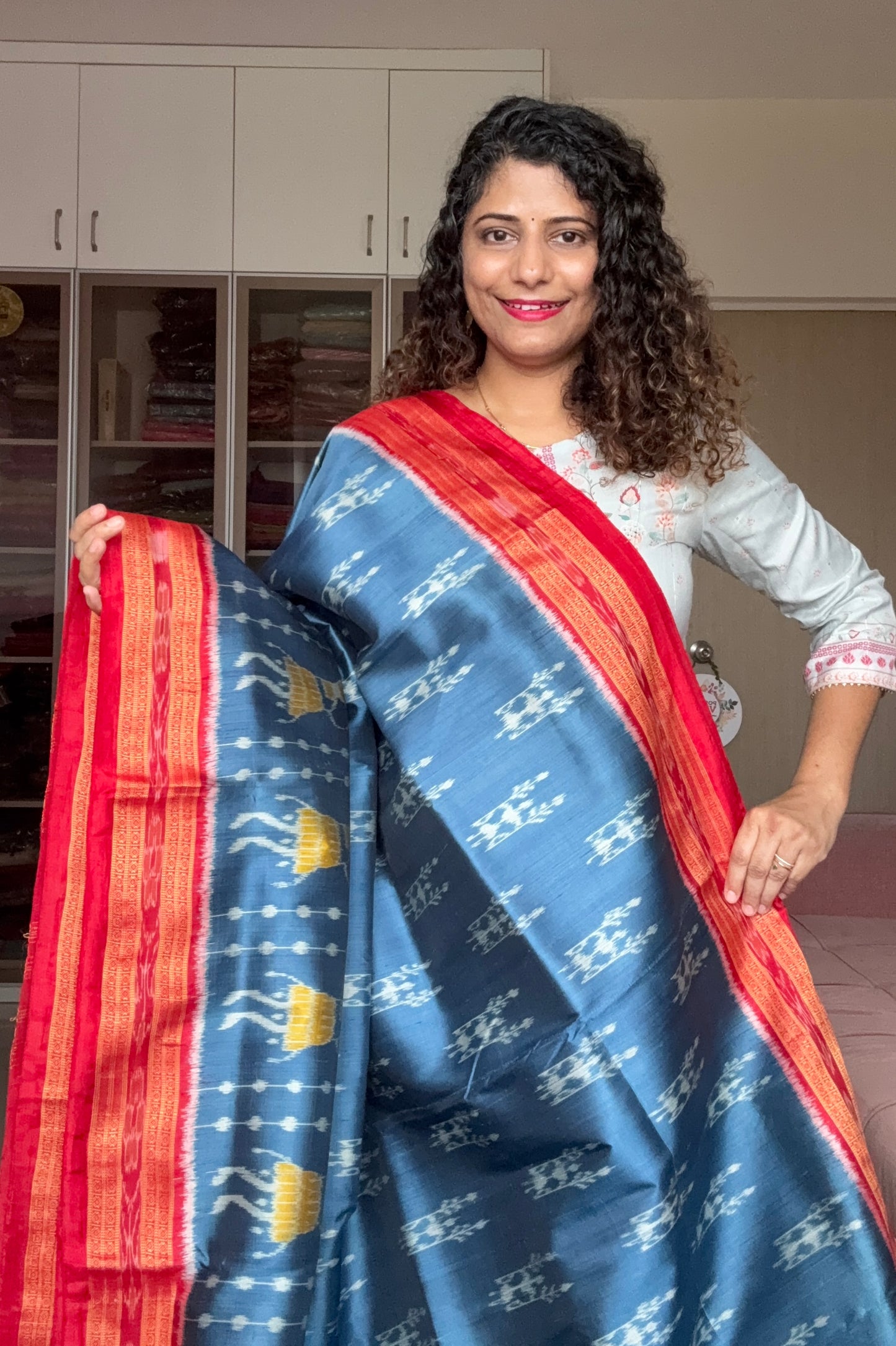 Odisha Ikkat Khandua Silk Saree- Teal