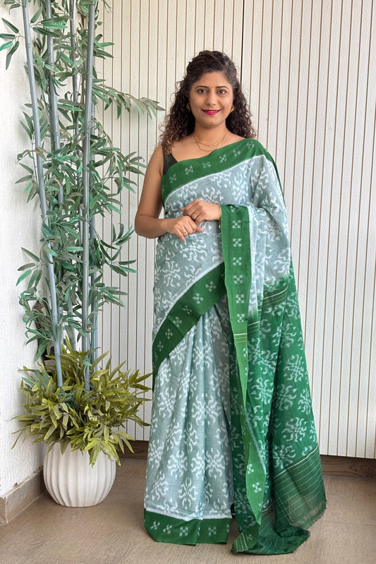 Odisha Ikkat Khandua Cotton Saree- Pastel (Green)