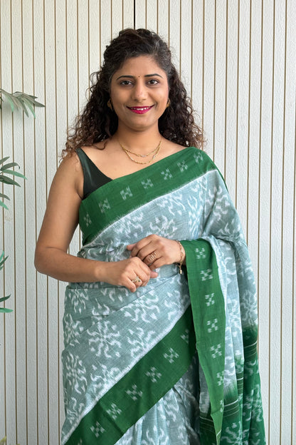 Odisha Ikkat Khandua Cotton Saree- Pastel (Green)