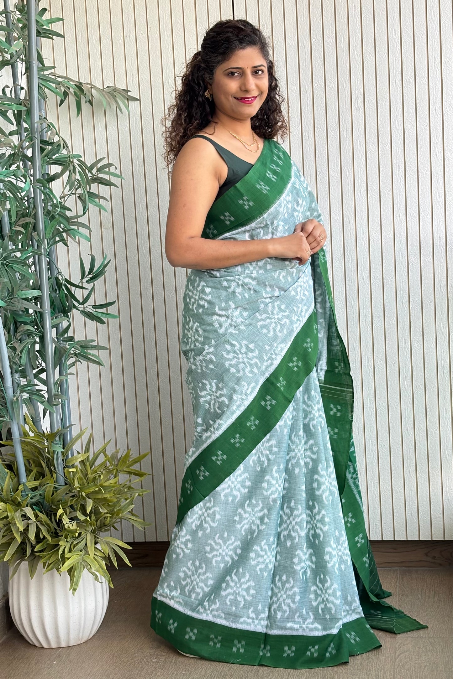 Odisha Ikkat Khandua Cotton Saree- Pastel (Green)