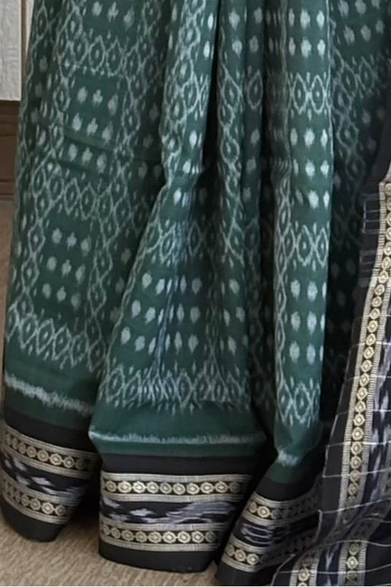 Exclusive Odisha Ikkat Khandua Cotton Saree - English Green