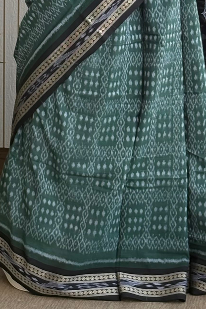 Exclusive Odisha Ikkat Khandua Cotton Saree - English Green