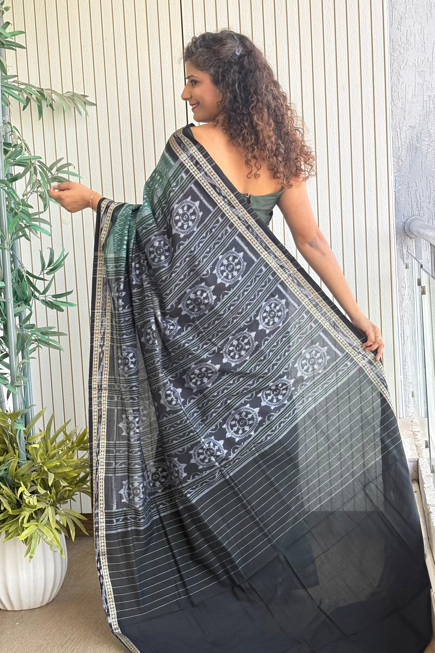 Exclusive Odisha Ikkat Khandua Cotton Saree - English Green
