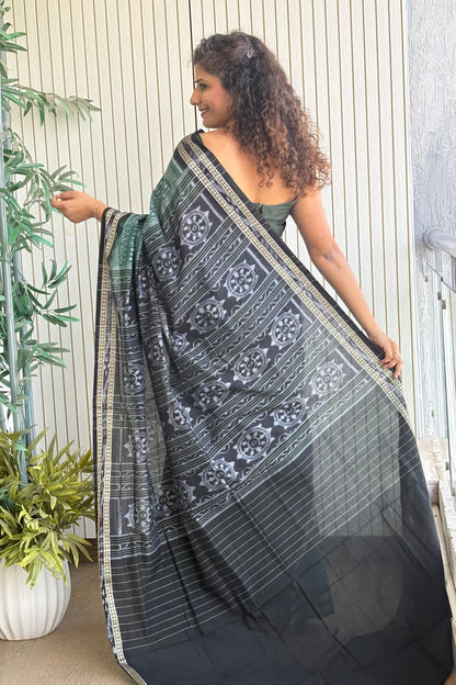 Exclusive Odisha Ikkat Khandua Cotton Saree - English Green