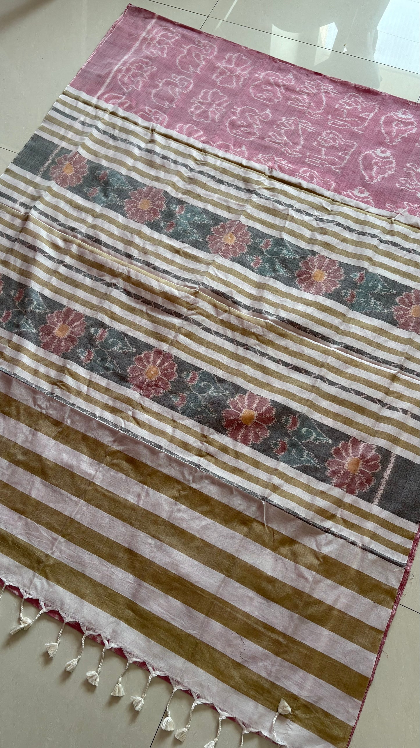 Exclusive Odisha Ikkat Khandua Cotton Saree - Baby Pink