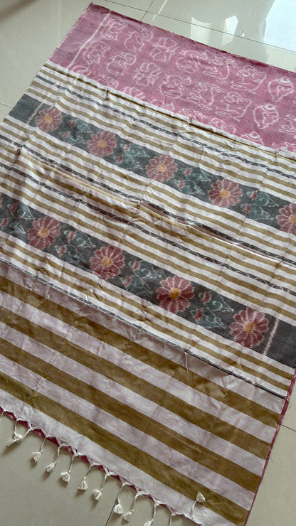 Exclusive Odisha Ikkat Khandua Cotton Saree - Baby Pink