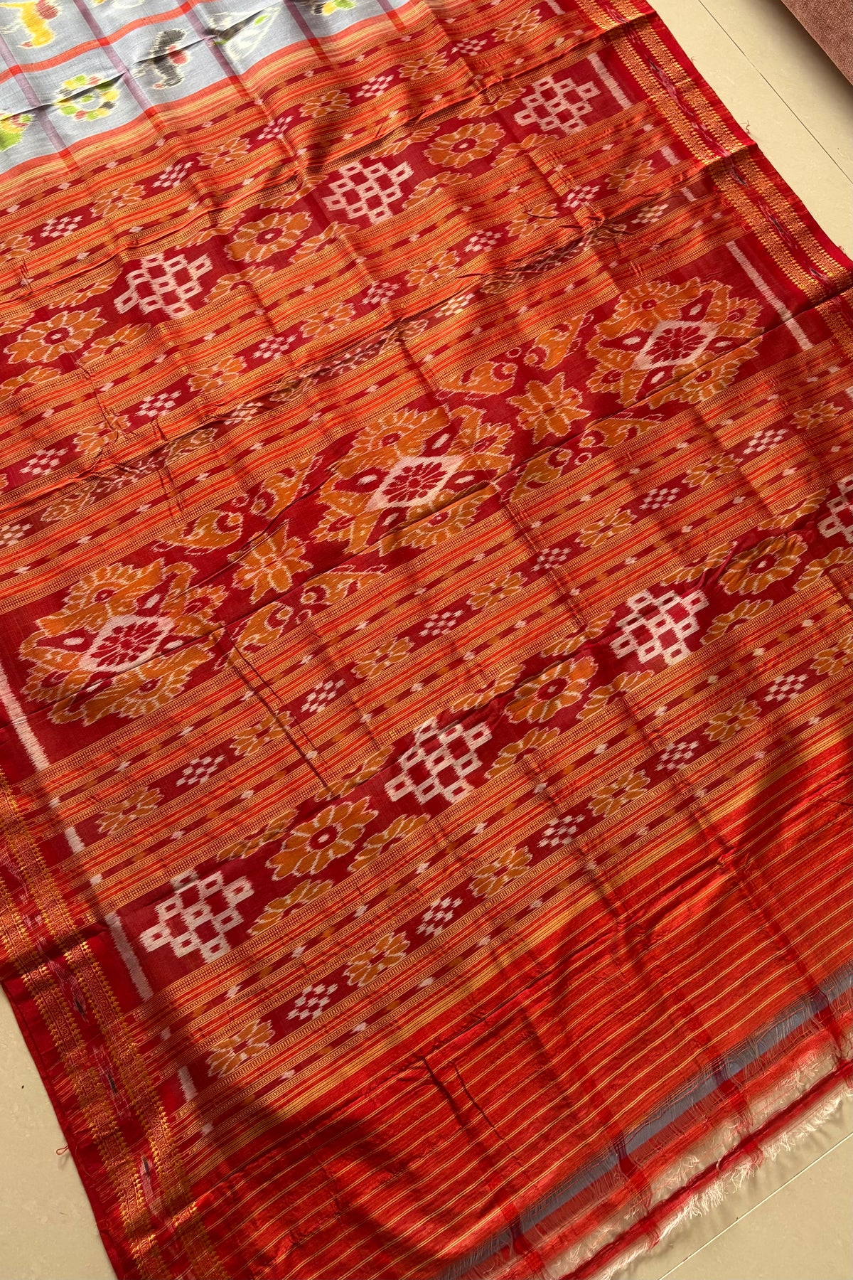 Nabakothi Khandua Silk Saree: Periwinkle Blue