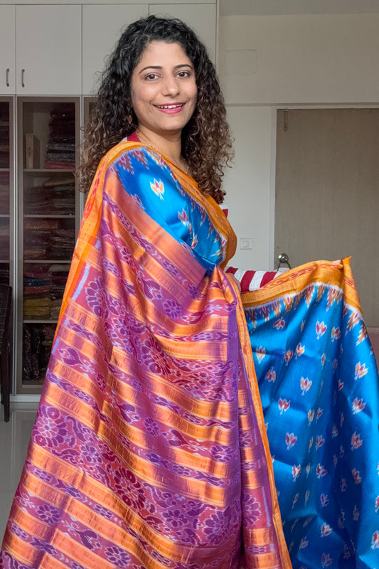 Odisha Ikkat Pure Khandua Silk Saree - Blue