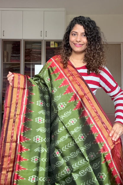 Odisha Handloom Khandua Silk (Patta) Saree - Henna Green