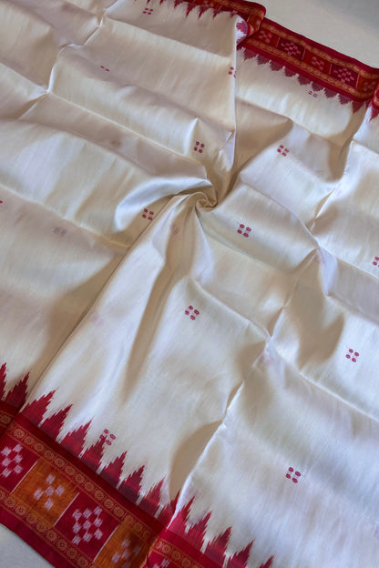 Pasapali Border Khandua Ikkat Silk Saree - Off White