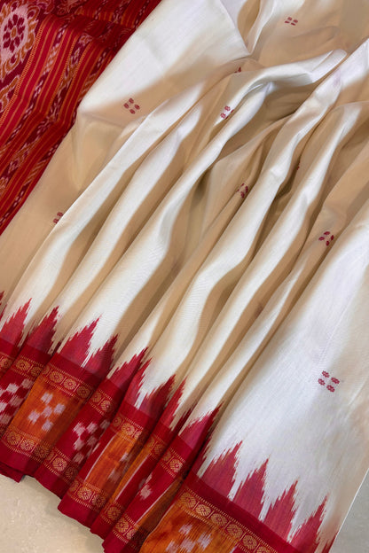 Pasapali Border Khandua Ikkat Silk Saree - Off White
