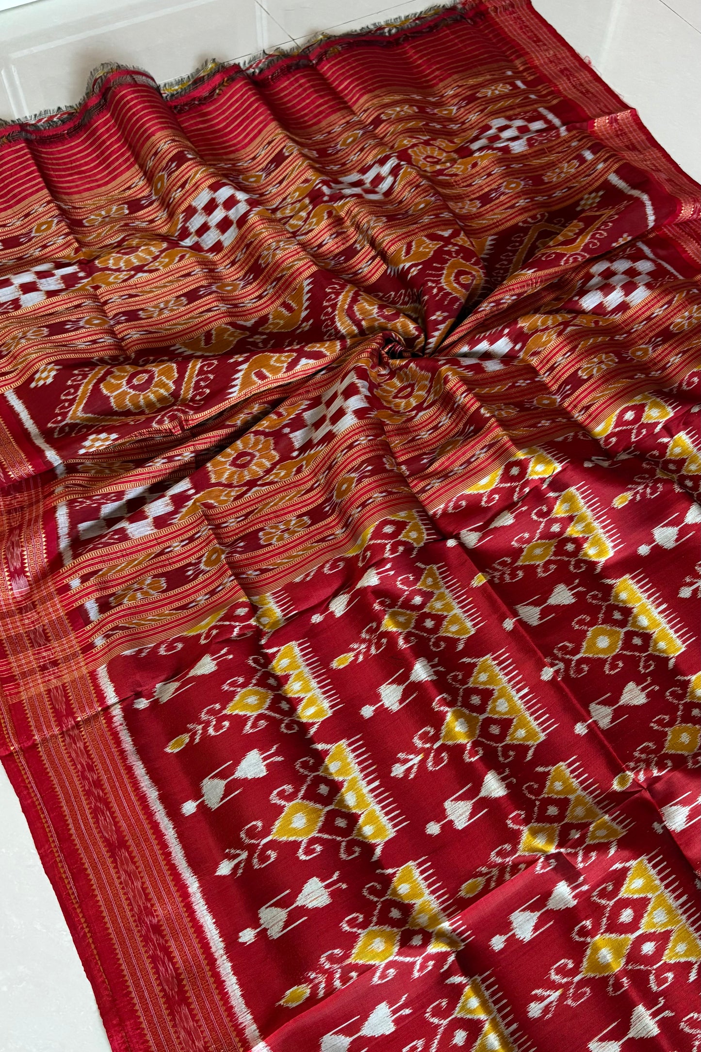Exclusive Odisha Ikkat Pure Silk Saree- Deep Red
