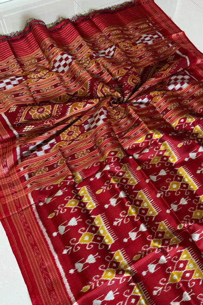 Exclusive Odisha Ikkat Pure Silk Saree- Deep Red