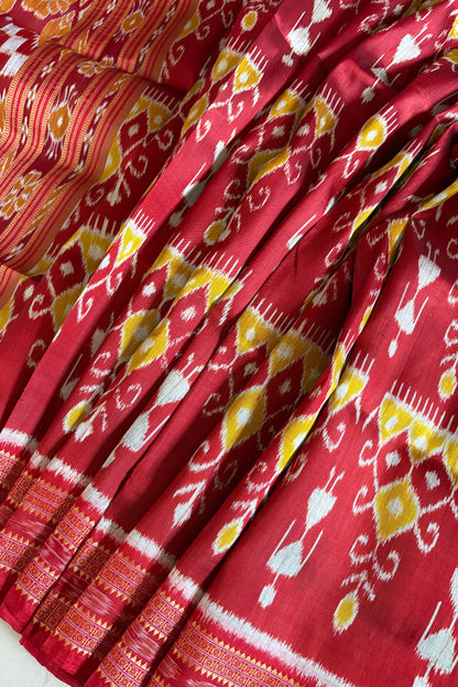 Exclusive Odisha Ikkat Pure Silk Saree- Deep Red