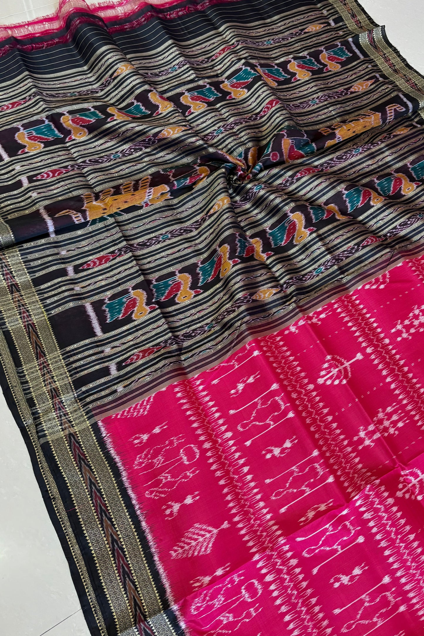 Exclusive Odisha Ikkat Pure Silk Saree- Bright Pink