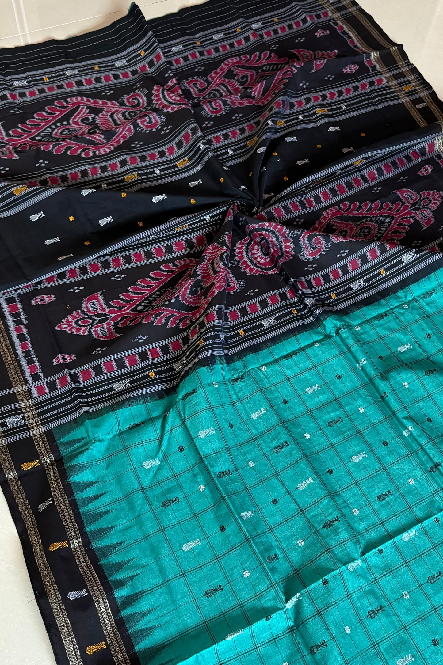 Exclusive Odisha Ikkat Hazaar Buti Cotton Saree- Sea Green