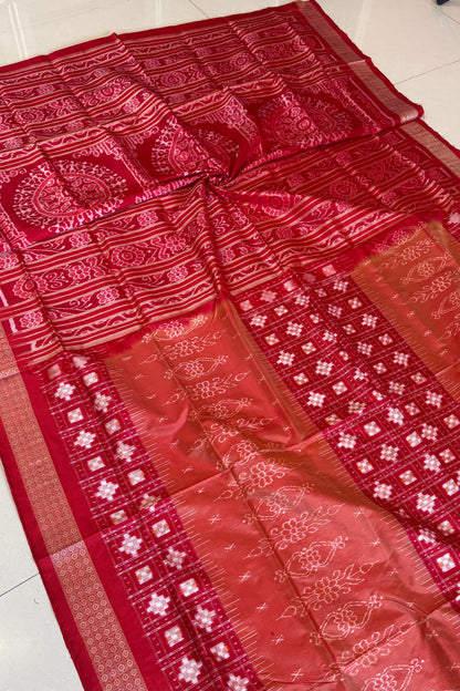 Exclusive Sambalpuri Pure Silk Saree - Rust and Red