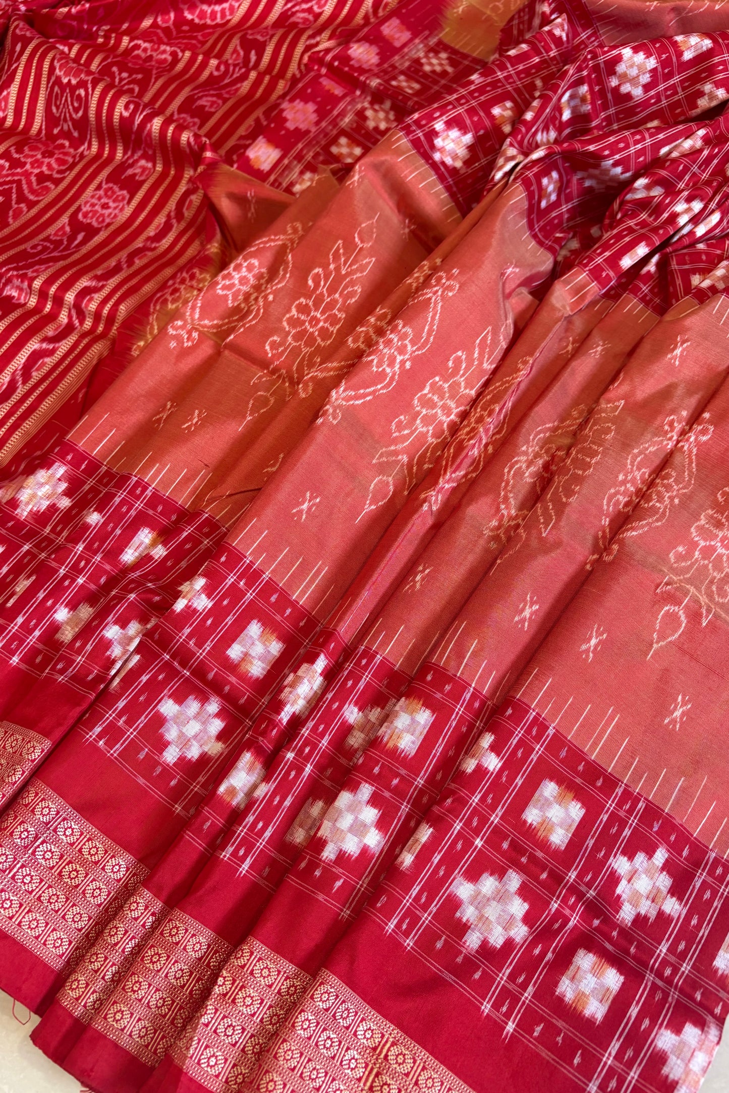 Exclusive Sambalpuri Pure Silk Saree - Rust and Red