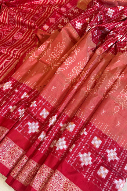 Exclusive Sambalpuri Pure Silk Saree - Rust and Red