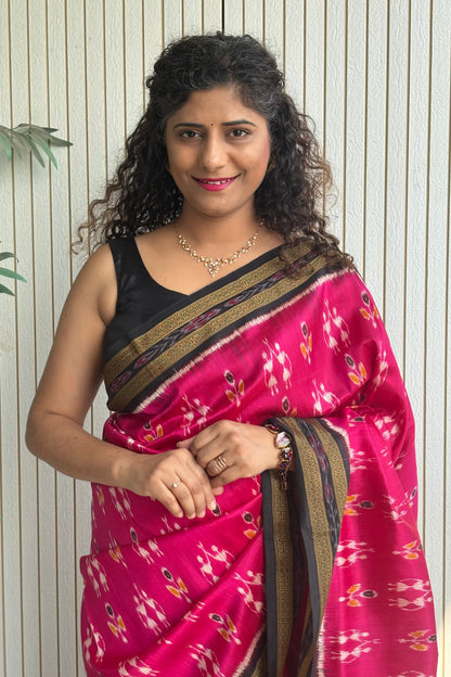 Exclusive Odisha Ikkat Pure Khandua Silk Saree- Pink