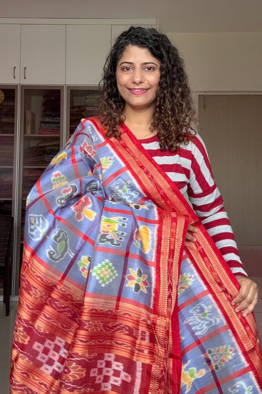 Nabakothi Khandua Silk Saree: Periwinkle Blue