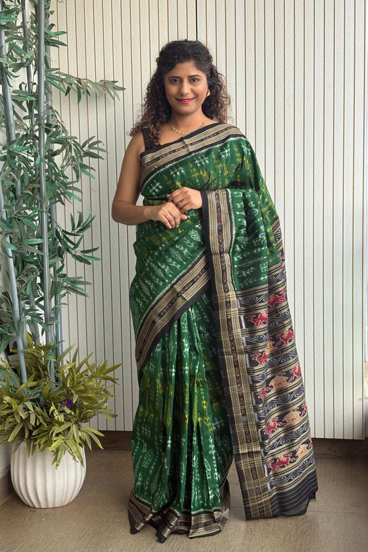 Exclusive Odisha Ikkat Pure Silk Saree-Dark Green