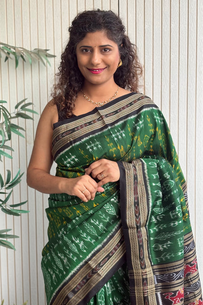 Exclusive Odisha Ikkat Pure Silk Saree-Dark Green