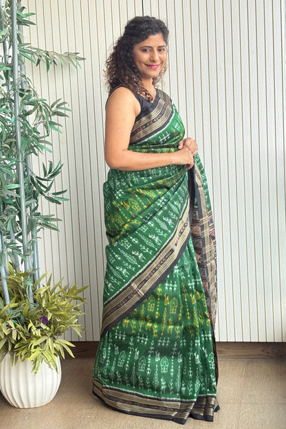 Exclusive Odisha Ikkat Pure Silk Saree-Dark Green