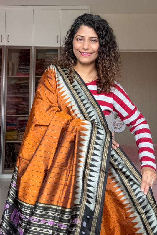 Odisha Handloom Khandua Silk (Patta) Saree - Rust