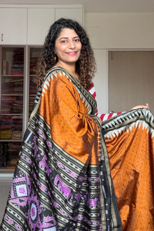 Odisha Handloom Khandua Silk (Patta) Saree - Rust