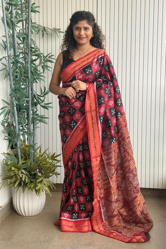 Pasapali Body Khandua Silk Saree- Black-Red