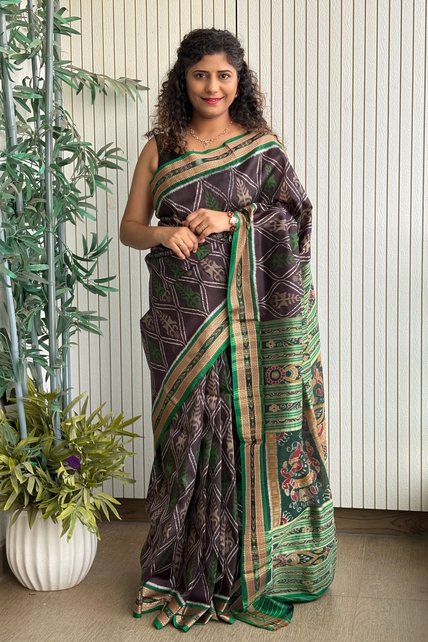 Exclusive Odisha Ikkat Pure Silk Saree- Coffee Brown