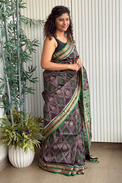 Exclusive Odisha Ikkat Pure Silk Saree- Coffee Brown
